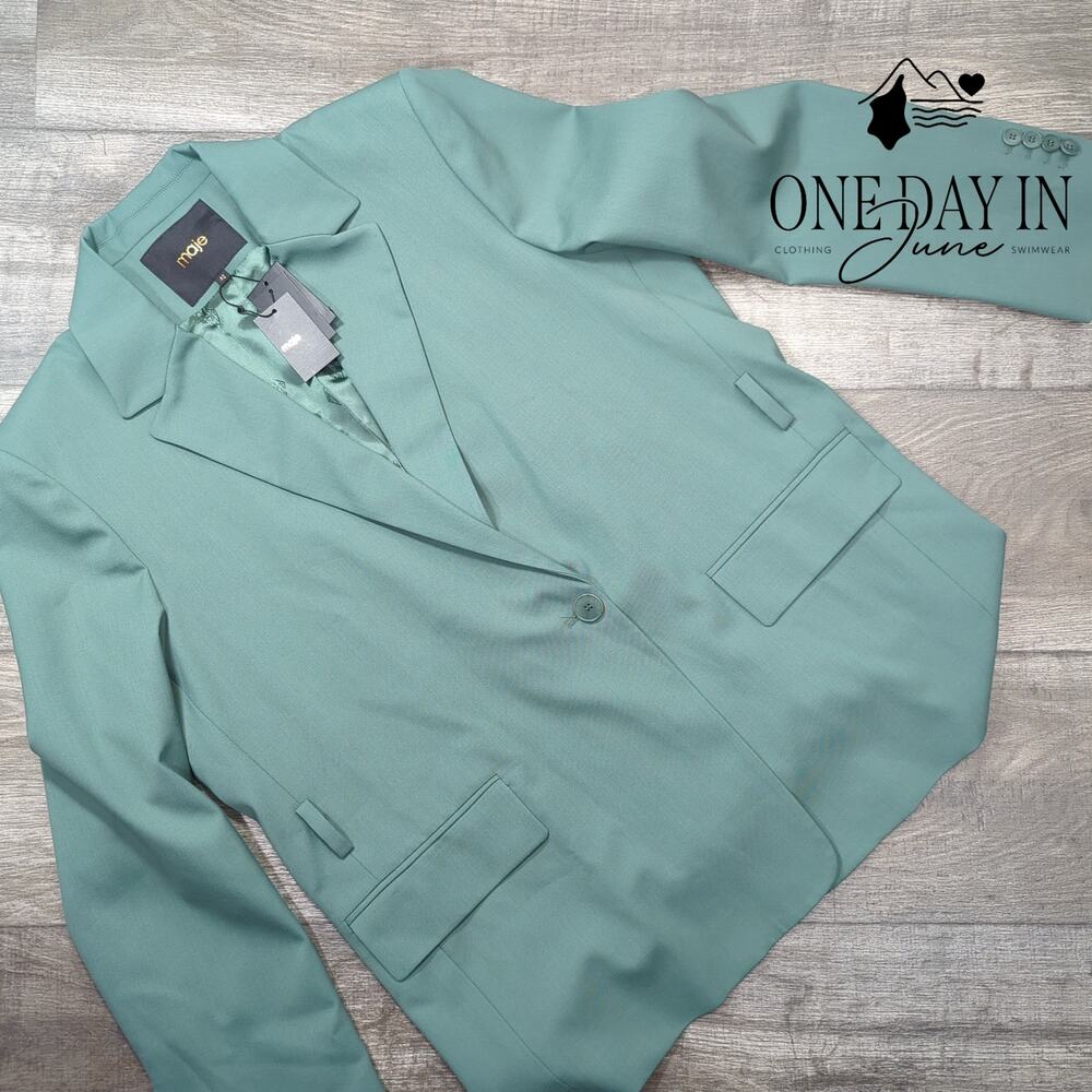 Maje Villette Blazer FR Green Wool Blend Tailored Jacket NWT $535 Size 42